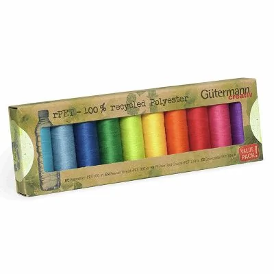 Set de 10 bobines de fil Gütermann Recyclé 100m - Couleurs arc-en-ciel