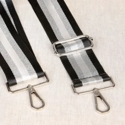 Sangle pour sac 50 mm Noir et argent - Avec mousquetons