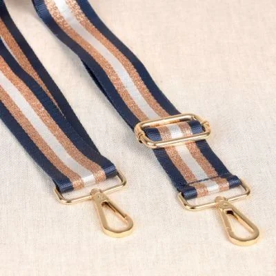 Sangle pour sac 38 mm Marine et or - Avec mousquetons