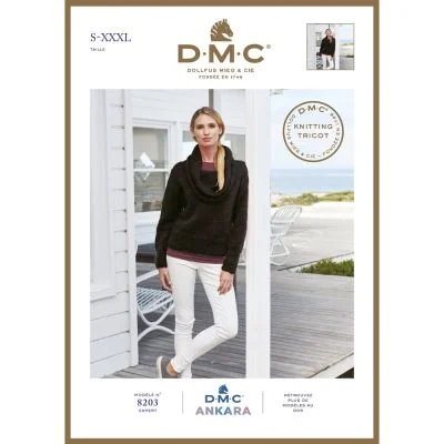 Modèle pull Tricot grand col femme DMC Laine Ankara