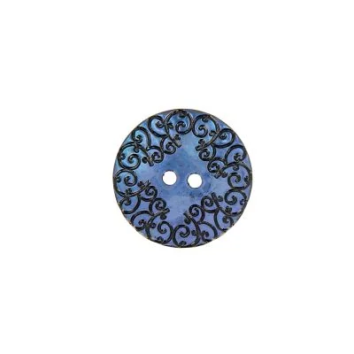 Bouton nacré  gravé 18 mm - Bleu