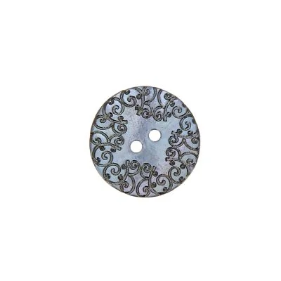 Bouton nacré  gravé 22 mm - Bleu clair