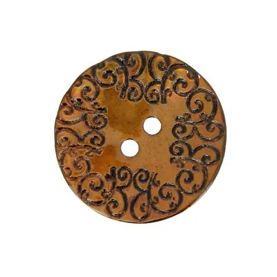 Bouton nacré  gravé 27 mm - Orange