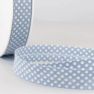 Biais imprimé coton 20 mm Ciel Mini Pois Blanc x1m