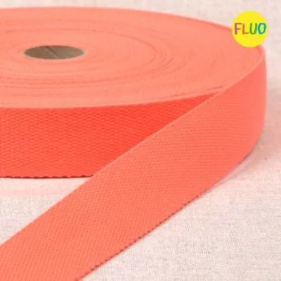 Sangle Polyester aspect Coton 30 mm Orange fluo x1m
