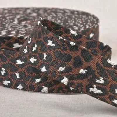Sangle Polyester aspect Coton 38 mm Léopard Marron café