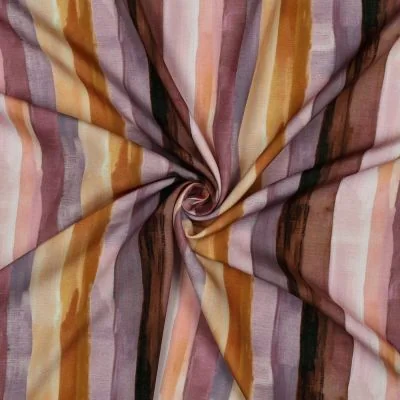 Tissu Viscose imprimé digital Calista rayures tons Lavande sur fond Blanc cassé - Par 10 cm