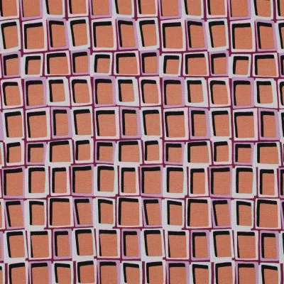 Tissu Viscose Lia carreaux saumon sur fond Violine - Par 10 cm