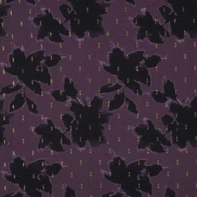 Tissu Viscose Feuilles et pointillés lurex sur fond Violet - Par 10 cm
