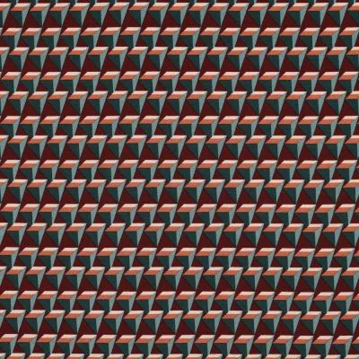 Tissu Popeline de Viscose extensible Triangles 3D sur fond Bordeaux - Par 10 cm