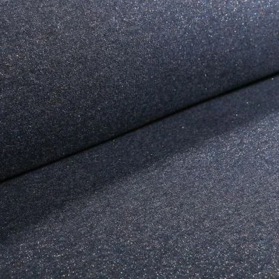 Tissu Sweat Paillettes multicolores sur fond Bleu marine - Par 10 cm