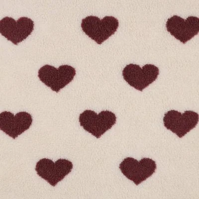 Tissu Fausse fourrure Mouton coeurs Lina rouges sur fond Beige - Par 10 cm