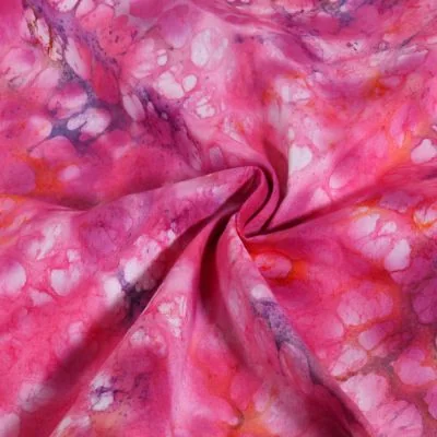 Tissu Viscose Batik Effet aquarelle sur fond Rose - Par 10 cm