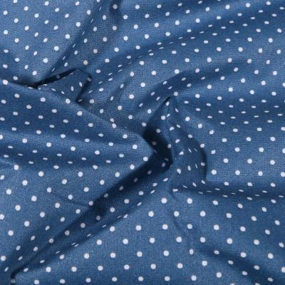 Tissu Coton enduit Petits pois blancs sur fond Bleu denim - Par 10 cm
