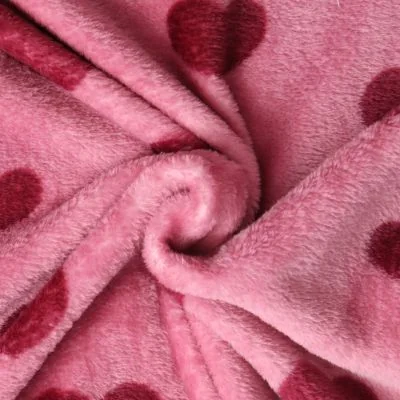 Tissu Doudou Névia cœurs Rose foncé sur fond Framboise - Par 10 cm