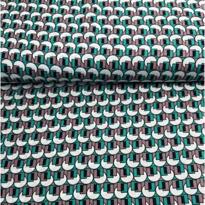 Tissu Viscose Formes Géo sur fond Vert émeraude - Par 10 cm