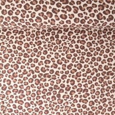 Tissu Sweat léger envers molletonné Naïa léopard Camel sur fond Beige - Par 10 cm