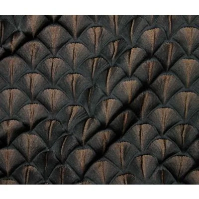 Tissu Jacquard d&#039;habillement Éventails gaufrés bronze sur fond Noir - Par 10 cm