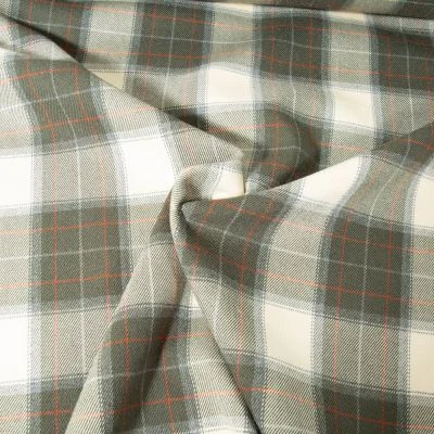 Tissu Tartan Ecossais Vert kaki sur fond Blanc cassé - Par 10 cm