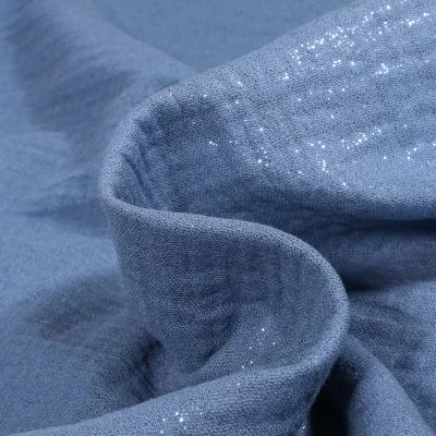 Tissu Double gaze Pailleté uni Bleu - Par 10 cm