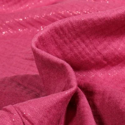 Tissu Double gaze Pailleté uni Rose fuchsia - Par 10 cm