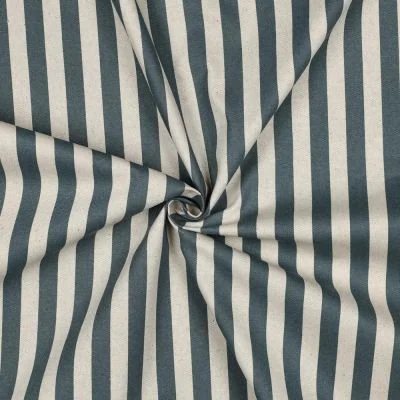 Tissu Toile Canvas enduit aspect Lin rayé Bleu - Par 10 cm