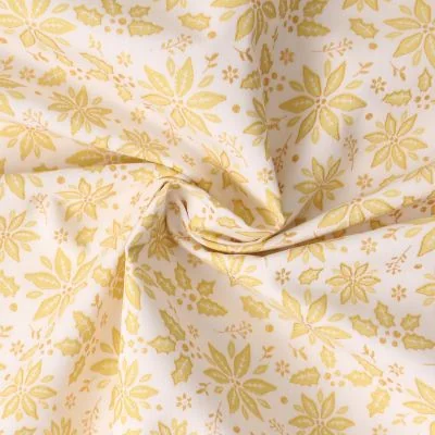Tissu Coton imprimé Flocons dorés de noël sur fond Ecru - Par 10 cm