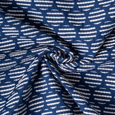 Tissu Jacquard Polycoton Pois rayés blancs sur fond Bleu - Par 10 cm