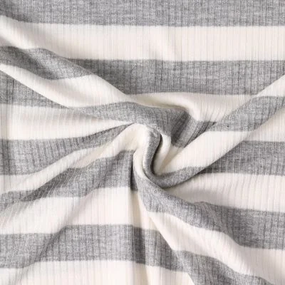 Tissu Jersey Viscose cotêlé Oréane rayures Grises sur fond Blanc - Par 10 cm