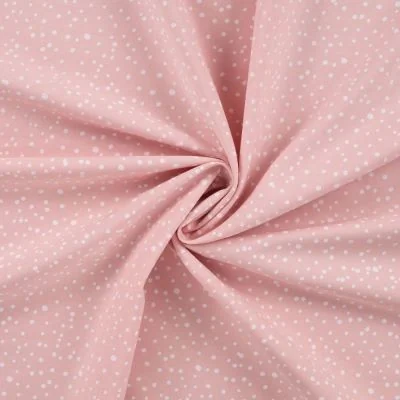 Tissu Popeline de Coton  pois blancs Zeli sur fond Rose poudré - Par 10 cm