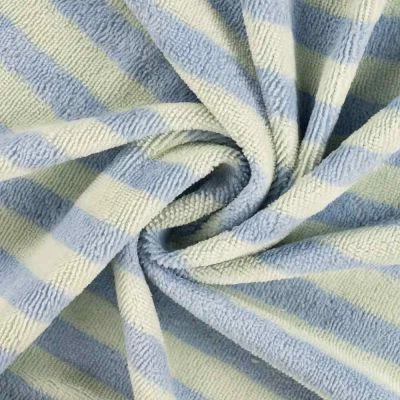 Tissu Micro Eponge Bambou rayures Lyo bleues sur fond Jaune - Par 10 cm