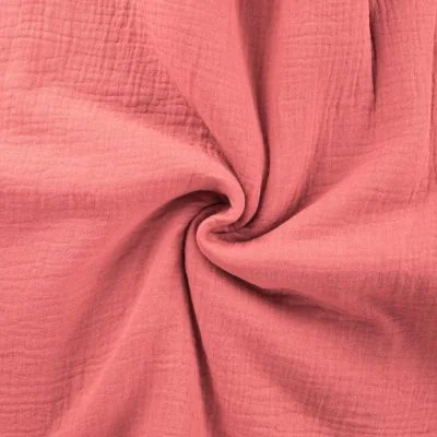 Tissu Double gaze de coton uni Rose corail - Par 10 cm