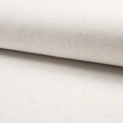 Tissu Sweat chiné  multicolore envers minky Blanc cassé - Par 10 cm
