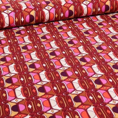 Tissu Viscose Chally Graphy sur fond Bordeaux - Par 10 cm