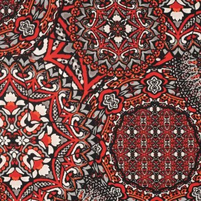 Tissu Viscose stretch Marrakesh sur fond Rouge - Par 10 cm