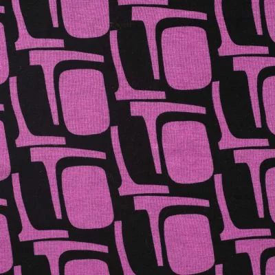 Tissu Jersey Milano Motifs violine sur fond Noir - Par 10 cm