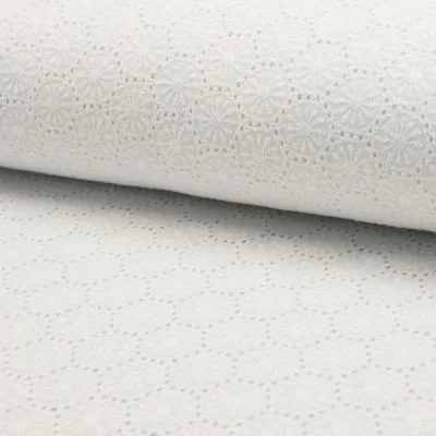 Tissu Broderie anglaise Deluxe n°450 sur fond Blanc - Par 10 cm