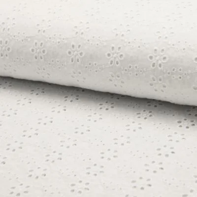 Tissu Broderie anglaise Deluxe n°750 sur fond Blanc - Par 10 cm