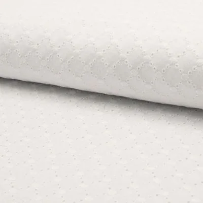 Tissu Broderie Anglaise Losanges Blanc sur fond Blanc - Par 10 cm