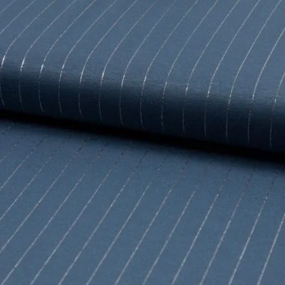 Tissu Polyviscose extensible rayures lurex Bleu denim - Par 10 cm