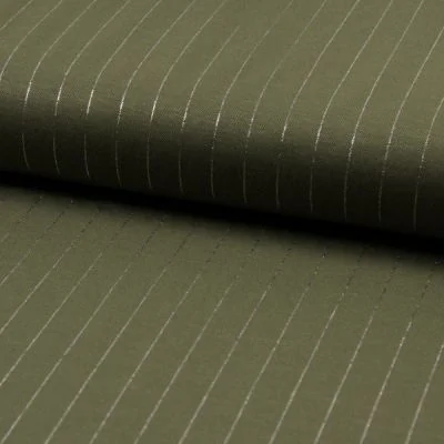 Tissu Polyviscose extensible rayures lurex Vert kaki - Par 10 cm