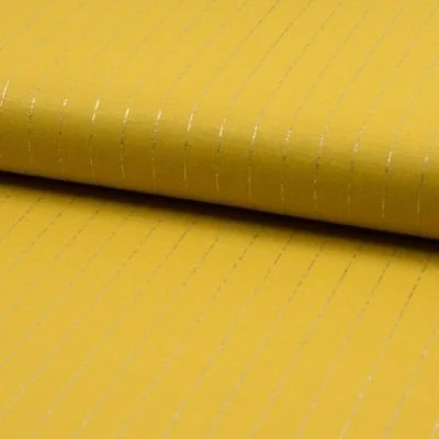 Tissu Polyviscose extensible rayures lurex Ocre - Par 10 cm
