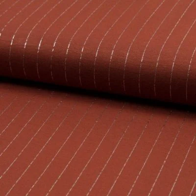 Tissu Polyviscose extensible rayures lurex Terracotta - Par 10 cm