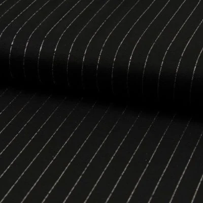 Tissu Polyviscose extensible rayures lurex Noir - Par 10 cm