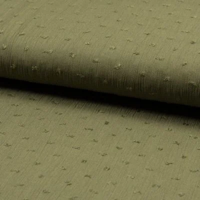 Tissu Plumetis Crépon de viscose Vert kaki - Par 10 cm