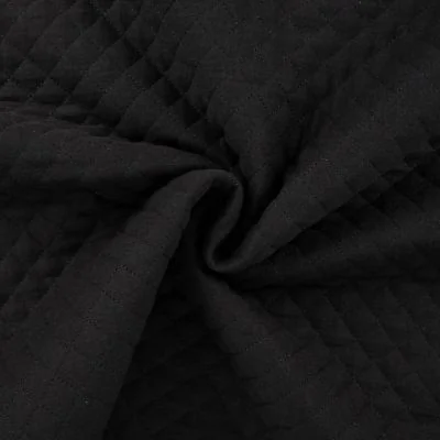 Tissu Double gaze Matelassée envers Coton uni Noir - Par 10 cm