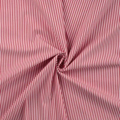 Tissu Popeline de Coton extensible rayé rouge sur fond Blanc - Par 10 cm