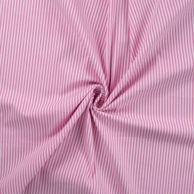 Tissu Popeline de Coton extensible rayé rose sur fond Blanc - Par 10 cm