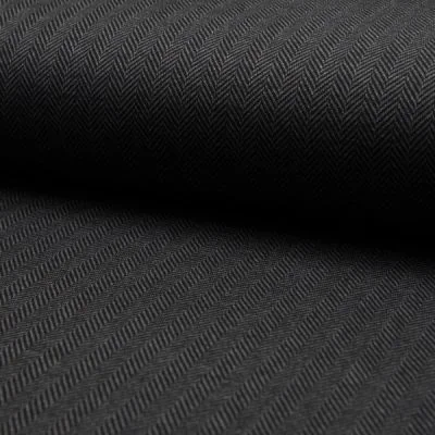 Tissu Jacquard polyviscose  extensible Chevrons noirs sur fond Gris anthracite - Par 10 cm