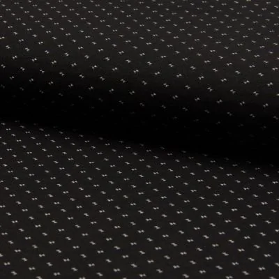 Tissu Bengaline  Petit nœud papillon blanc sur fond Noir - Par 10 cm